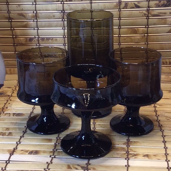 Libby Other - Mid-Century LIBBY ‘Impromptu’ 1970s Dark Smoky Brown Stemware 4 Piece Set